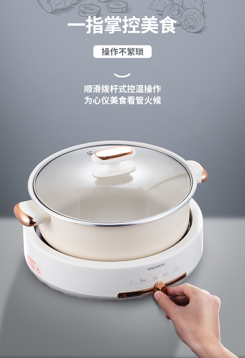 大宇(daewoo) 多功能家用宿舍电火锅锅分体式大容量炒锅电热料理煎烤